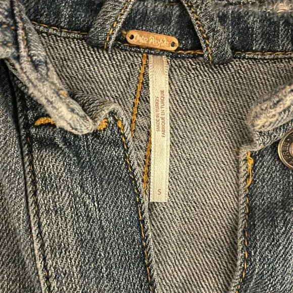 Free People FP Moonchild Distressed Denim Shirt Jacket Blue Size Small - Picture 7 of 9